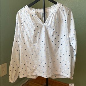 Croft & Barrow White Blouse with Blue Dots